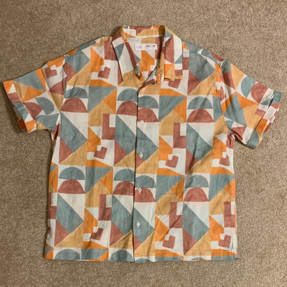 Zara Kids Colorful Geometric Button Down Shirt